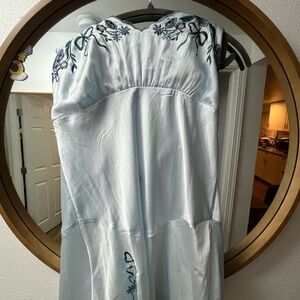 Free People Intimately Embroidered Light Blue Satin Slip Dress